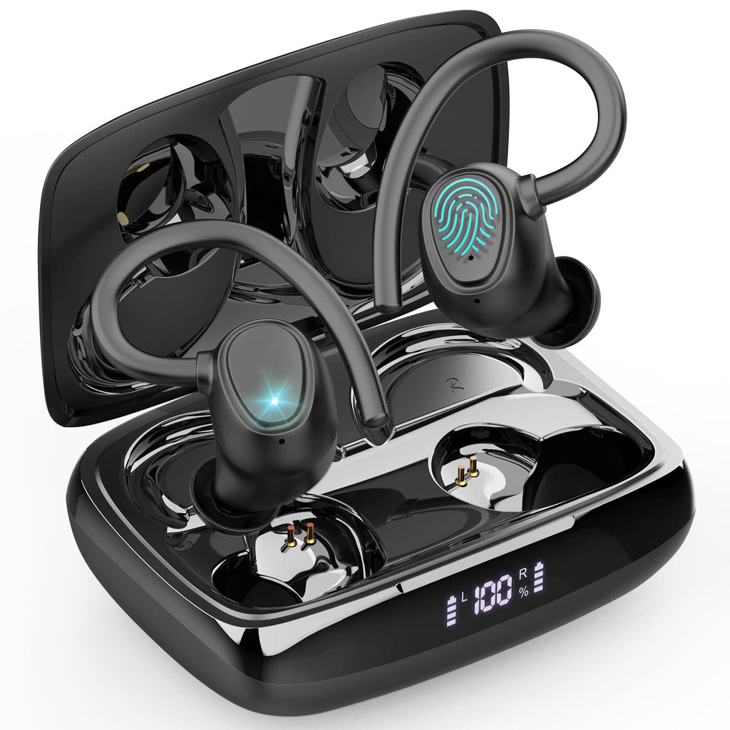 Bluetooth 5.1 Sport Earbuds with Earhooks & LED Charging Case