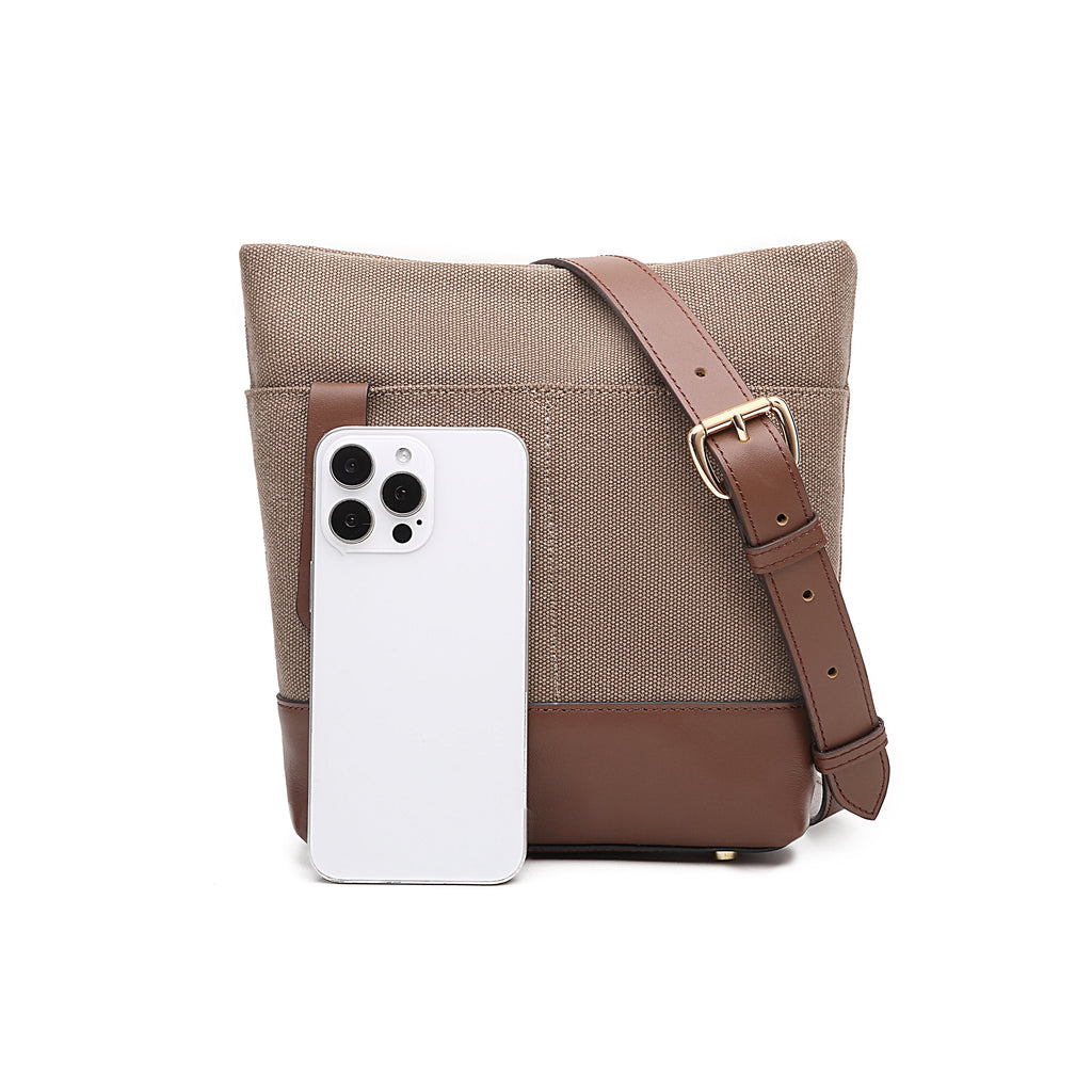 Betsy Bucket Bag | Chocolate Washed Canvas + Brown Leather