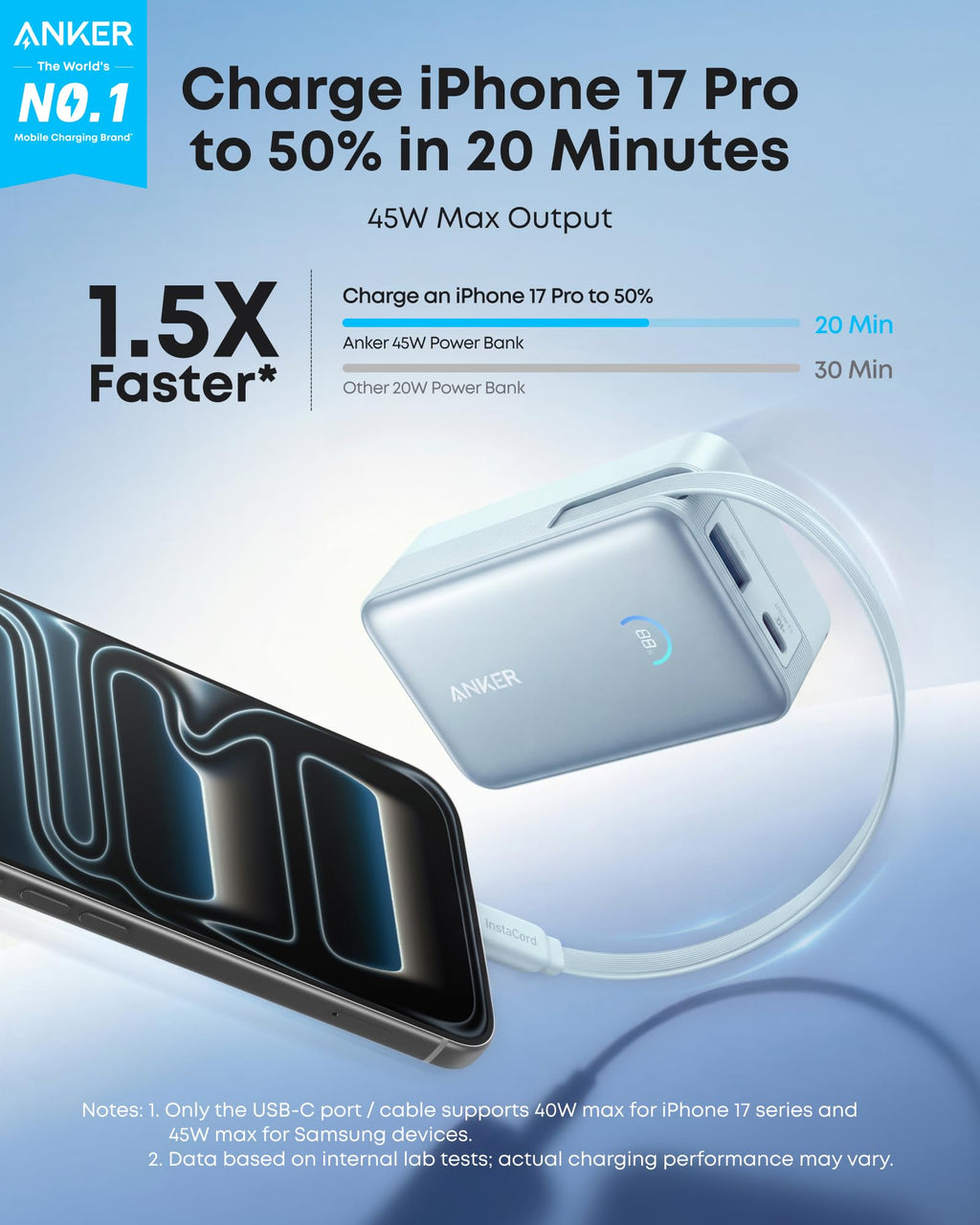 Anker Nano Power Bank (10K, 45W, Built-In Retractable USB-C Cable)