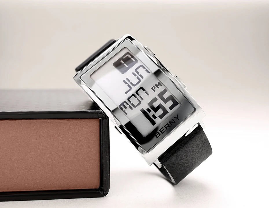 E002 E-Paper Digital Watch with Leather Strap