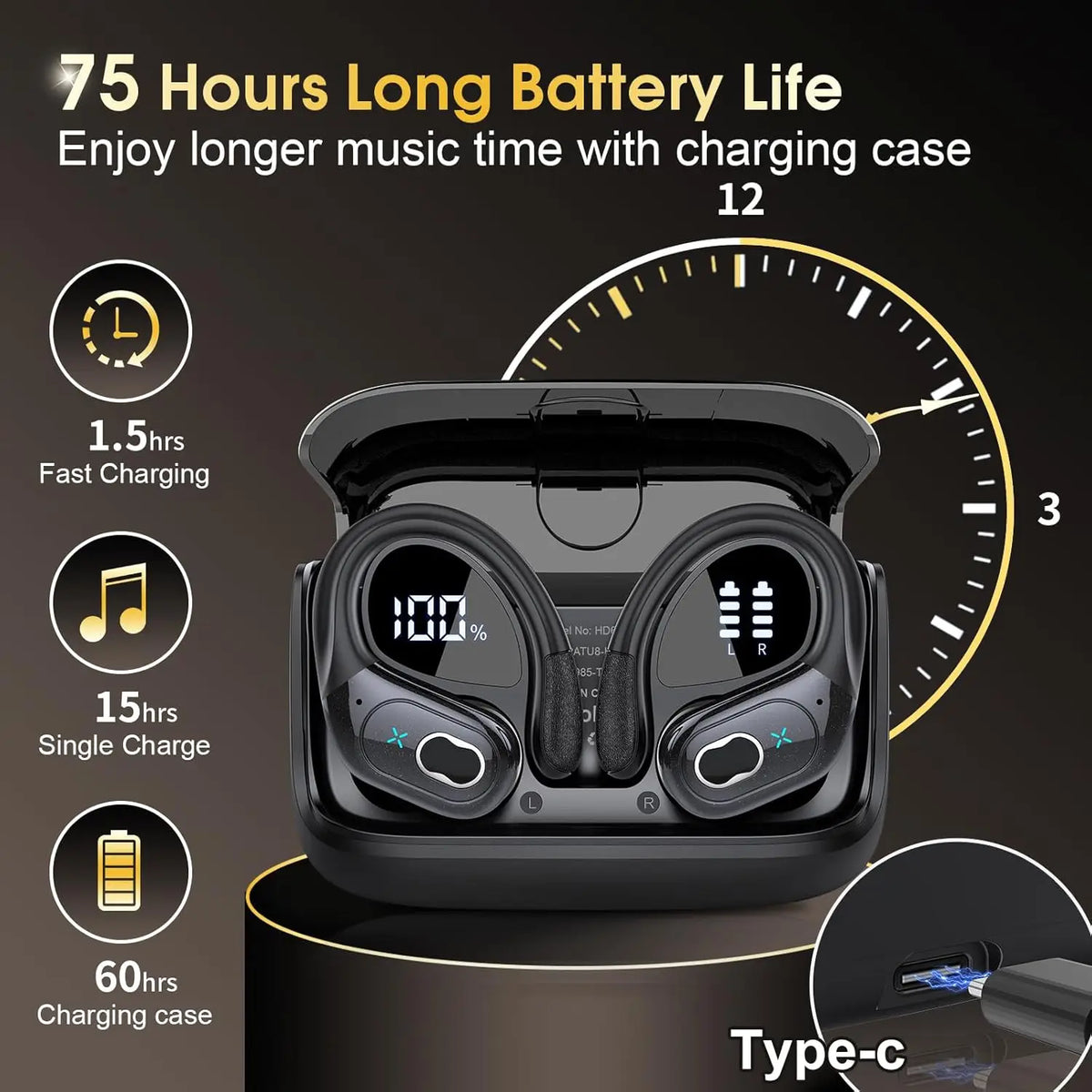 GDLYL Wireless Sports Earbuds with Ear Hooks