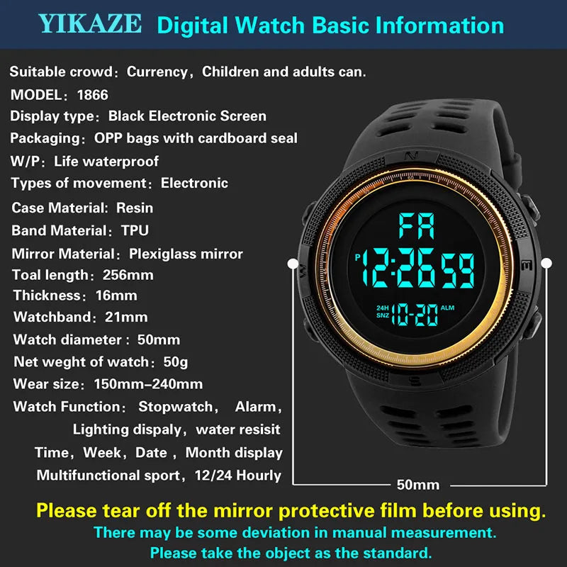 YIKAZE Digital Sport Watch with Backlight