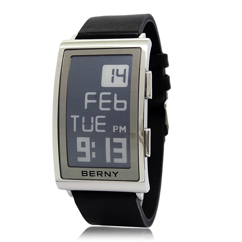 E002 E-Paper Digital Watch with Leather Strap