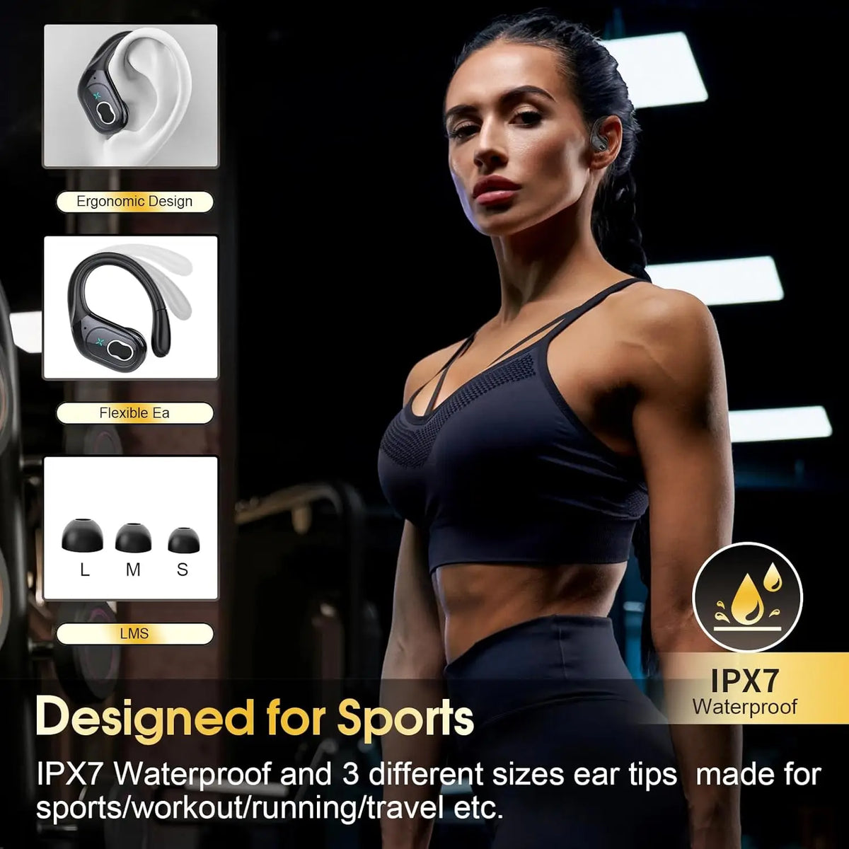 GDLYL Wireless Sports Earbuds with Ear Hooks