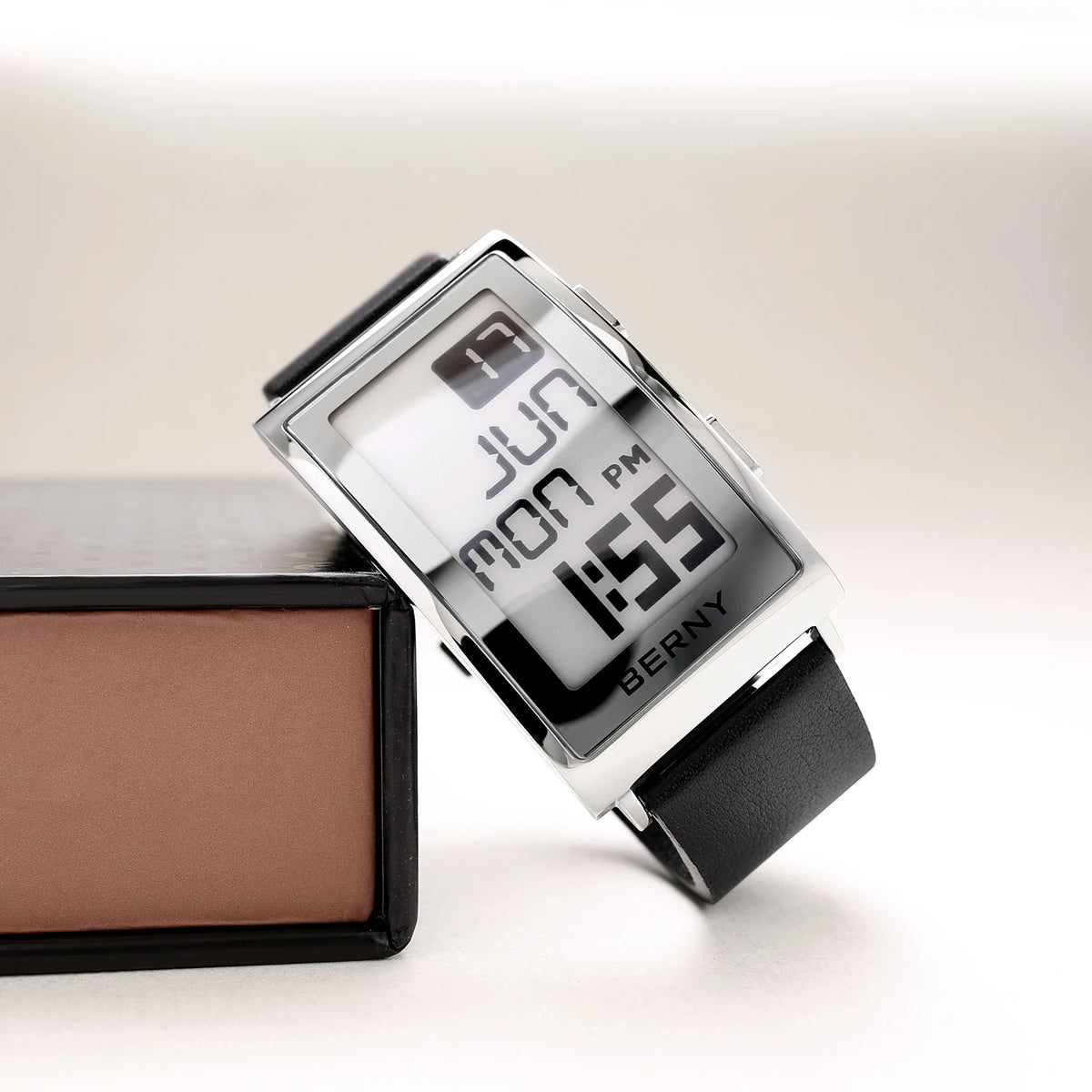 E002 E-Paper Digital Watch with Leather Strap