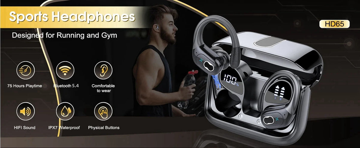 GDLYL Wireless Sports Earbuds with Ear Hooks