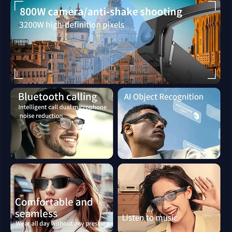2026 AI Smart Glasses 800W HD Camera Video Recording WIFI Transmission Music AI Object Recognition 270mAh BT Call Smart Glasses