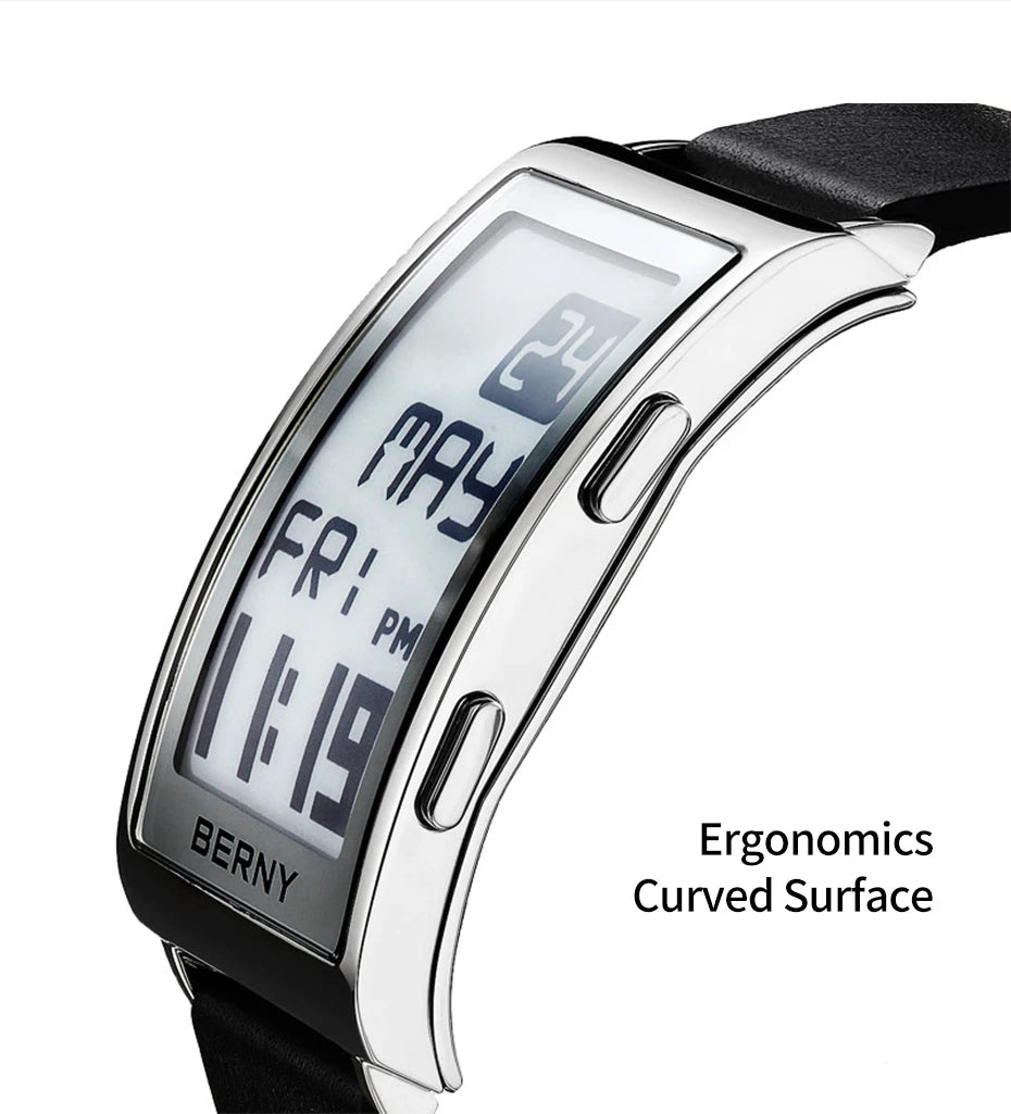 E002 E-Paper Digital Watch with Leather Strap