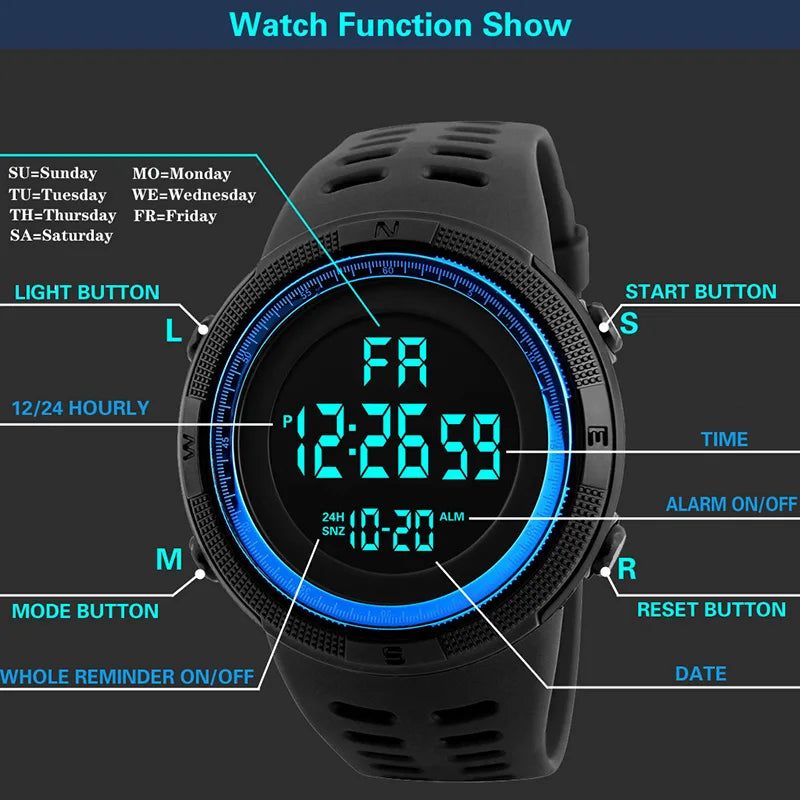 YIKAZE Digital Sport Watch with Backlight
