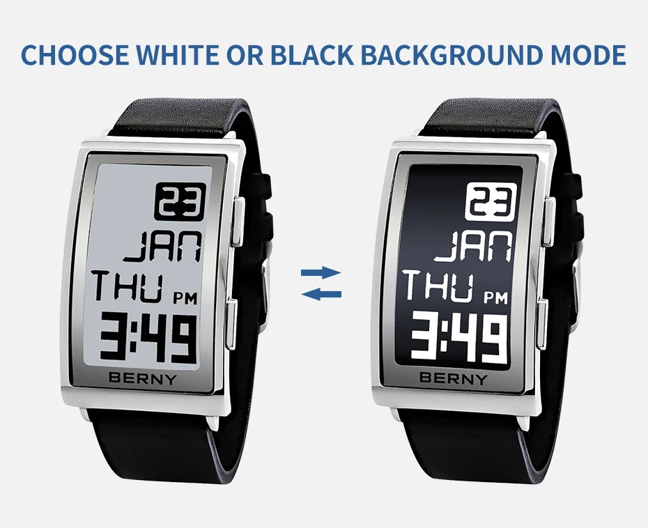 E002 E-Paper Digital Watch with Leather Strap