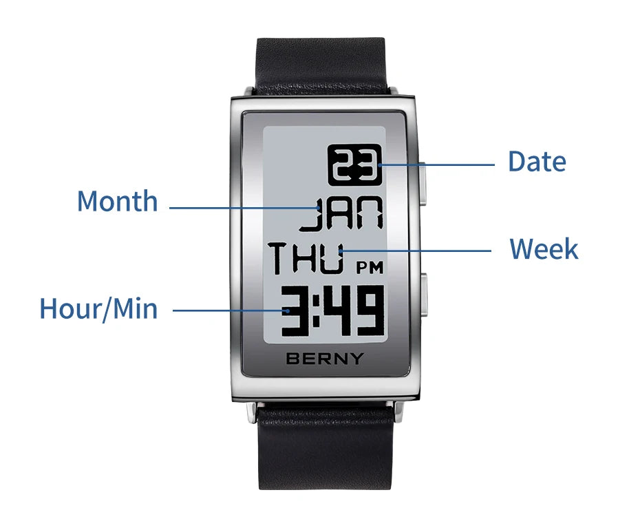 E002 E-Paper Digital Watch with Leather Strap