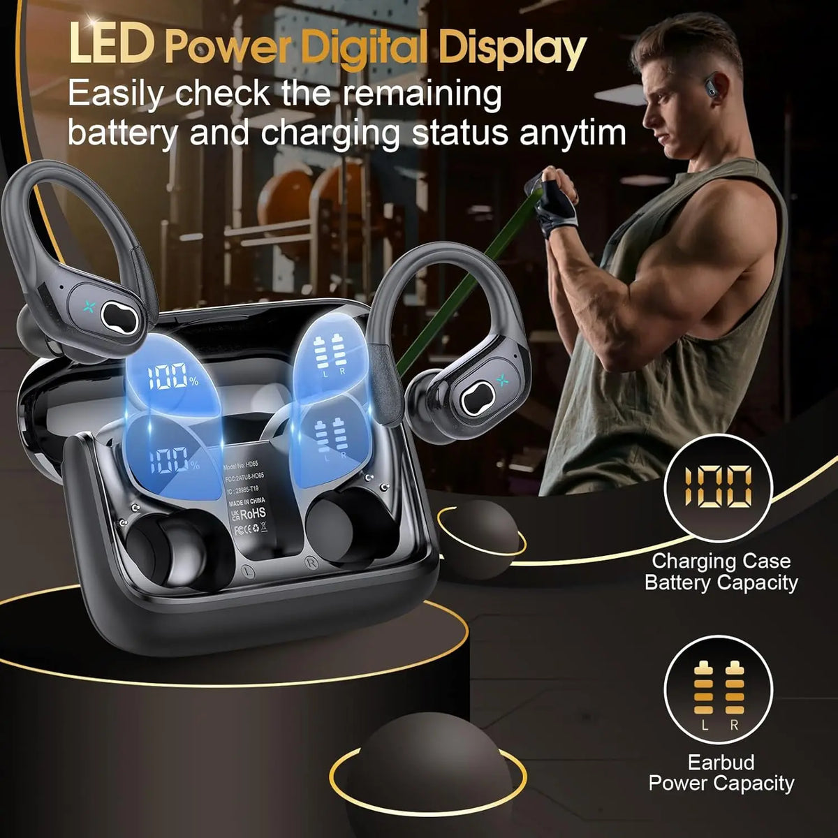 GDLYL Wireless Sports Earbuds with Ear Hooks