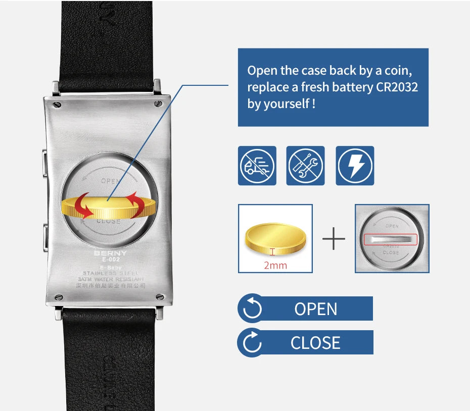 E002 E-Paper Digital Watch with Leather Strap