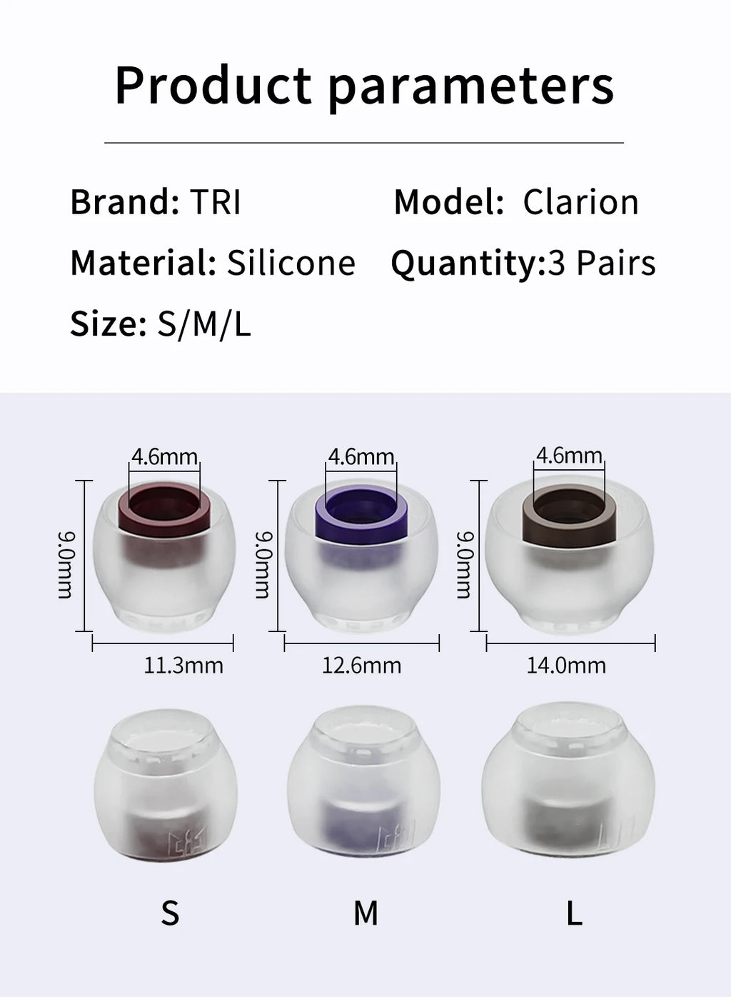 Silicone Earbud Replacement Tips, S/M/L