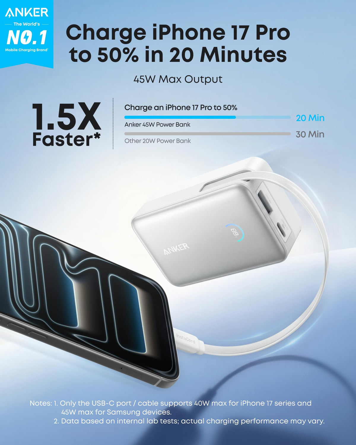 Anker Nano Power Bank (10K, 45W, Built-In Retractable USB-C Cable)